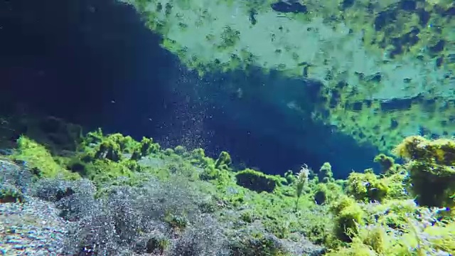 水下录像;日本熊本，池底涌出的泉水搅起了沙子和碎石视频素材