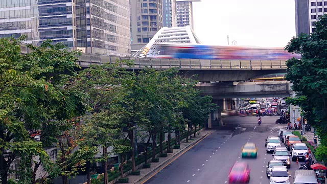 空中列车和曼谷城市背景视频素材