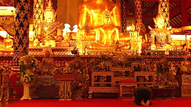 泰国人在泰国清迈的suandok寺崇拜佛像视频素材