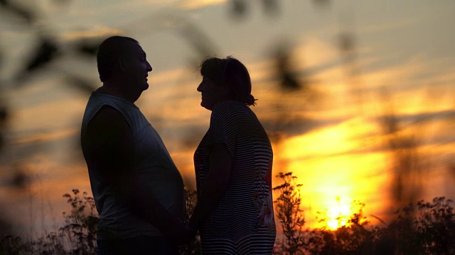 男人和女人面对着对方在夕阳的背景下视频素材