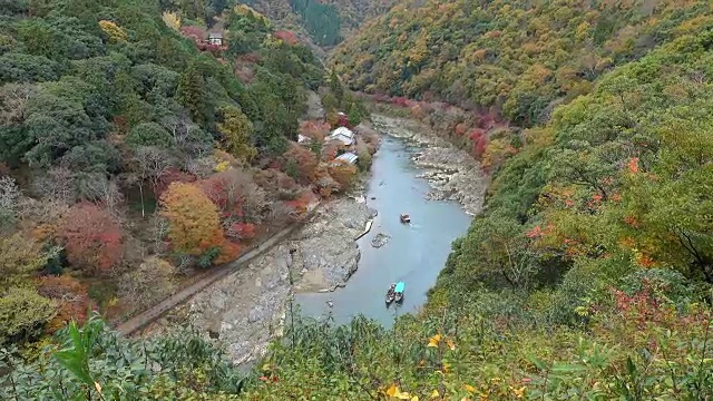 鸟瞰图秋桂河从岚山的观点，日本京都视频素材