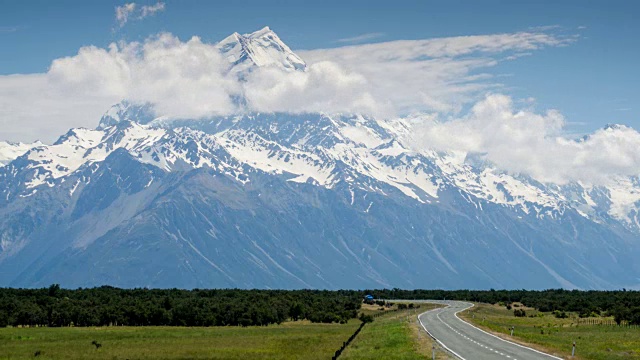 库克山风景的时间流逝，夏季普卡基湖附近，坎特伯雷，新西兰视频素材