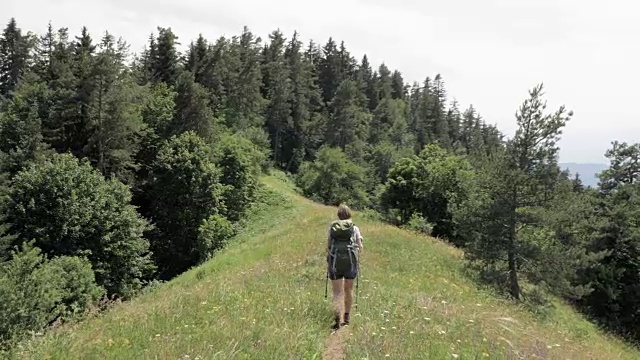 小女孩背着背包在山上散步——乔治亚国家公园视频素材