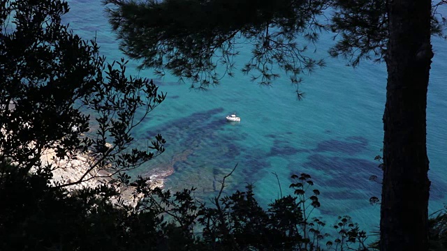 一艘帆船停泊在海湾里视频素材