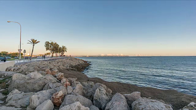 西班牙马略卡岛帕尔马岛。时间流逝，海湾全景视频素材