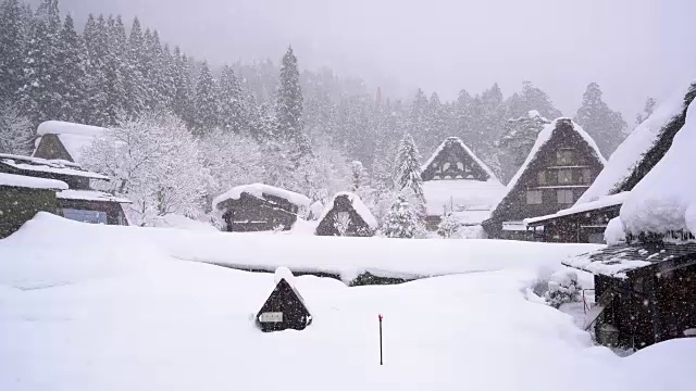 白川去世界遗产村在雪的冬天视频素材