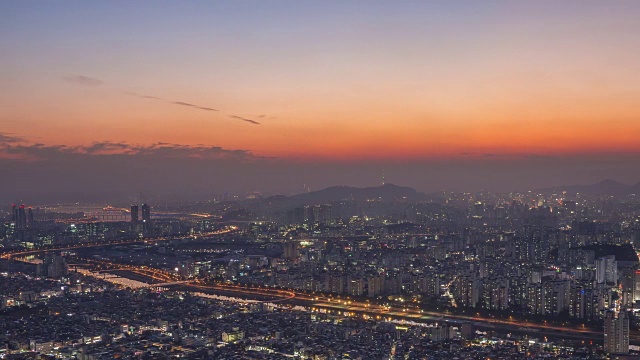 日落到夜景的首尔城市景观视频素材