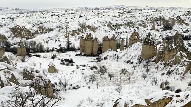 土耳其卡帕多西亚的雪山景观视频素材