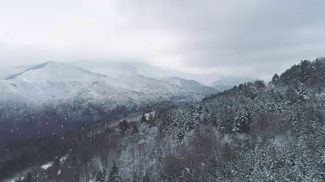 冬季雪山空中与雪向前飞视频素材