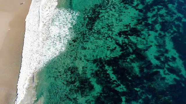 头顶扫海滩拍摄的海岸，水晶清澈的海洋，和海底盐溪海滩在拉古纳，橘郡，加州视频素材