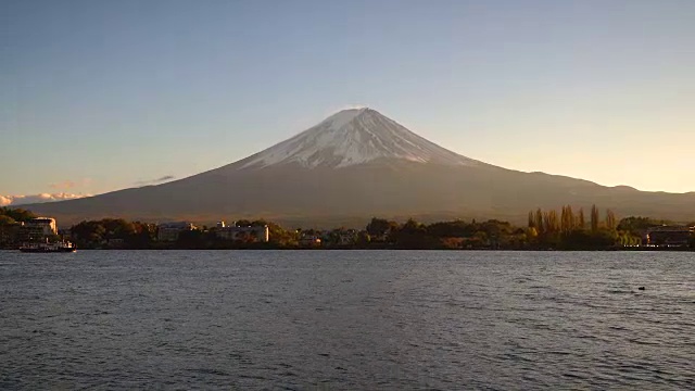 从日本川口町湖眺望富士山视频素材