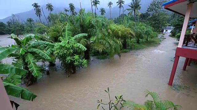 泰国街头遭遇洪水和热带降雨视频素材