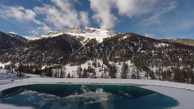 山地景观有雪景、人工湖视频素材