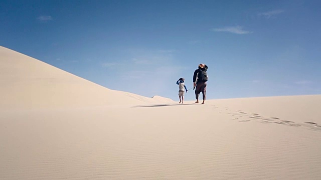 父亲和儿子在沙丘上视频下载