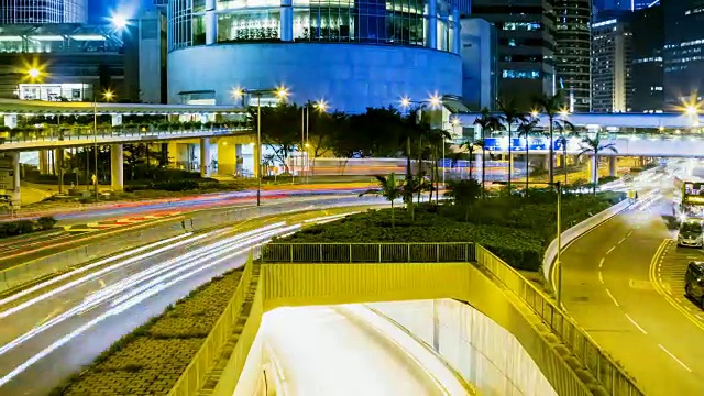 4K时间推移:香港夜晚的城市景观时间推移。视频素材