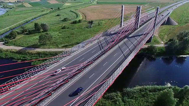 现代公路河上斜拉桥架空视频素材