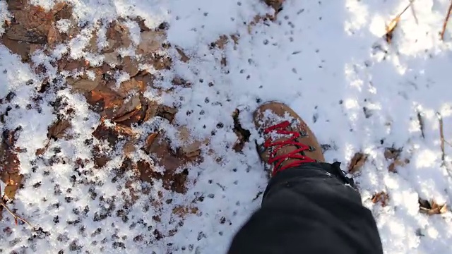 站在雪地上的人的低处视频素材