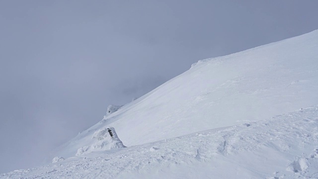 冬季日落时，冰雪覆盖的景观和山上的树木视频素材