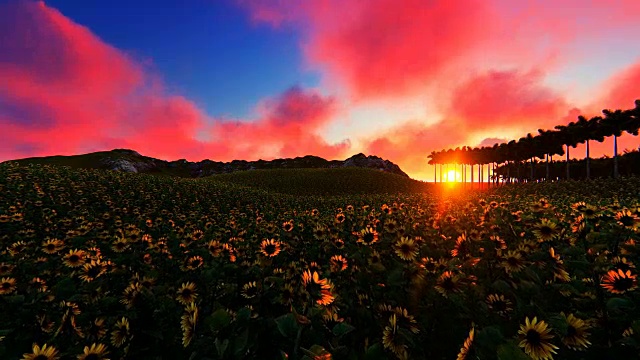 夕阳中的太阳花田视频素材