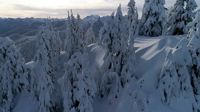 山峰覆盖在新鲜的冬季雪前景空中摄影视频素材