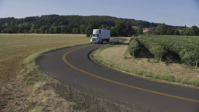 在乡村公路上行驶的半挂车。视频素材