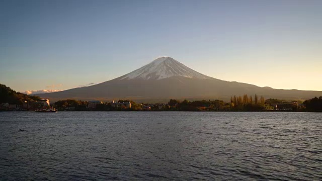 从日本川口町湖眺望富士山视频素材