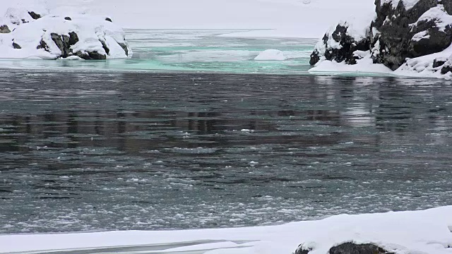 冬季阿尔泰山卡顿河浮冰和淤泥视频素材