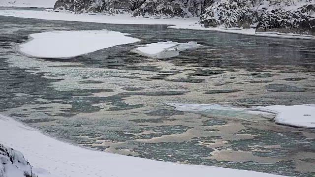 冬季阿尔泰山卡顿河浮冰和淤泥视频素材