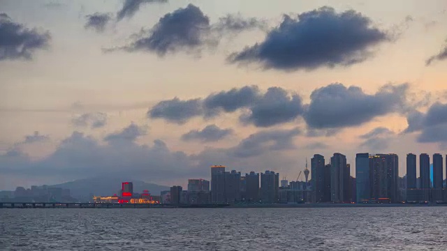 中国日落天空珠海城市景观海湾全景4k时间视频素材