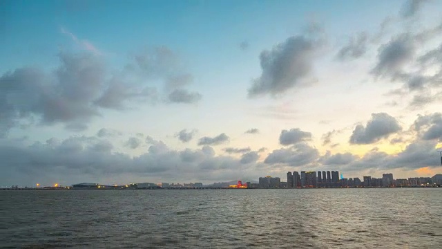 中国日落天空珠海城市景观海湾全景4k时间视频素材