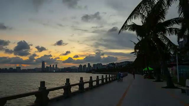 中国日落天空珠海城市景观步行湾全景4k时间视频素材