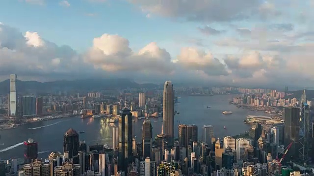 香港，时间流逝香港天际线从著名的山顶白天到晚上的时间。视频素材