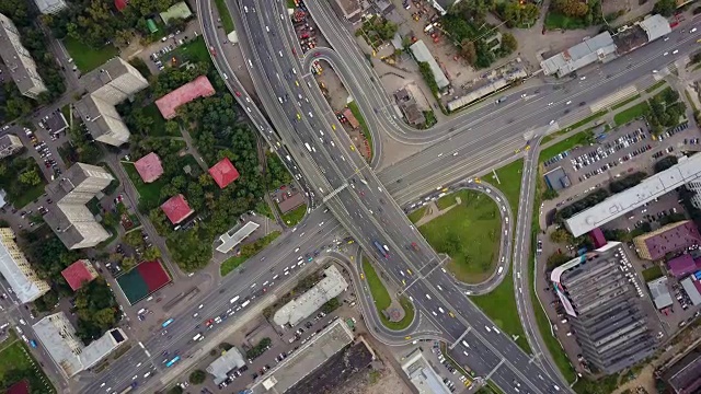 俄罗斯莫斯科市白天交通路口十字路口航拍全景4k视频素材