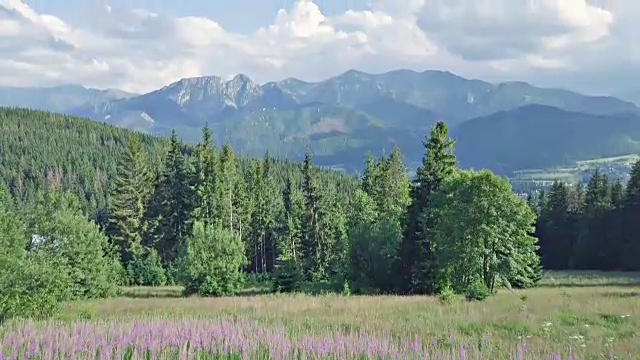 塔特拉山脉景观，无人机向前飞行视频素材