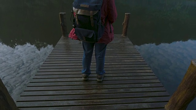 一个亚洲女人在森林里旅行视频素材