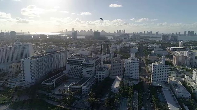 鸟瞰图南海滩迈阿密佛罗里达在日落视频素材