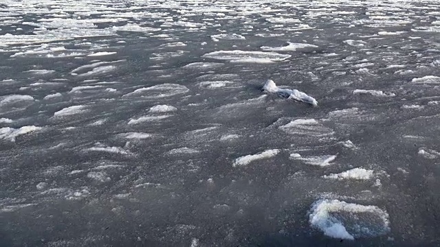 在晴朗的一天，波兰波罗的海上的浮冰和冰山视频素材