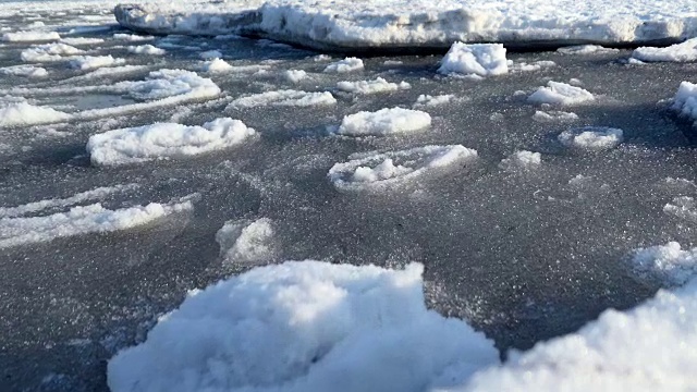 在晴朗的一天，波兰波罗的海上的浮冰和冰山视频素材