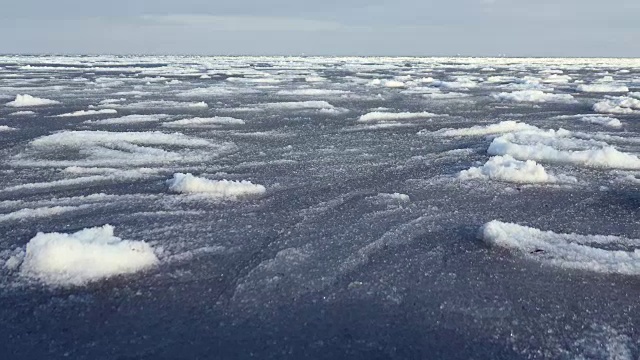 在晴朗的一天，波兰波罗的海上的浮冰和冰山视频素材