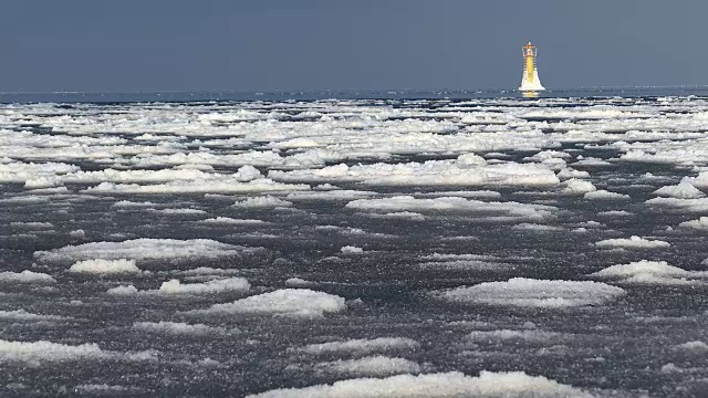 在晴朗的一天，波兰波罗的海上的浮冰和冰山视频素材