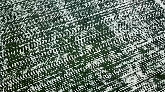 春季鸟瞰图中被雪覆盖的谷地。视频素材