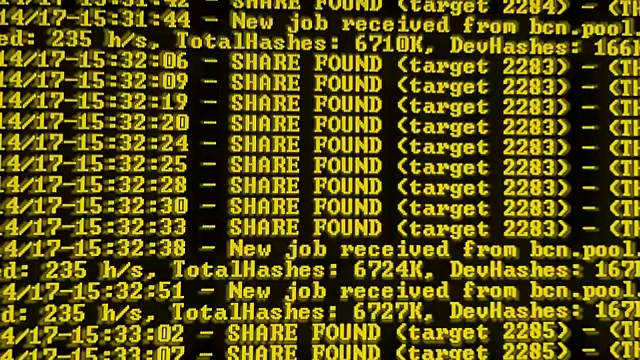 挖掘加密货币过程程序显示PC。使用软件。发现分享。视频素材