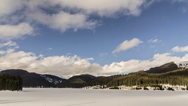 美丽的冬季景观和白雪覆盖的树木视频素材