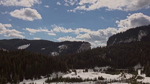 美丽的冬季景观和白雪覆盖的树木视频素材