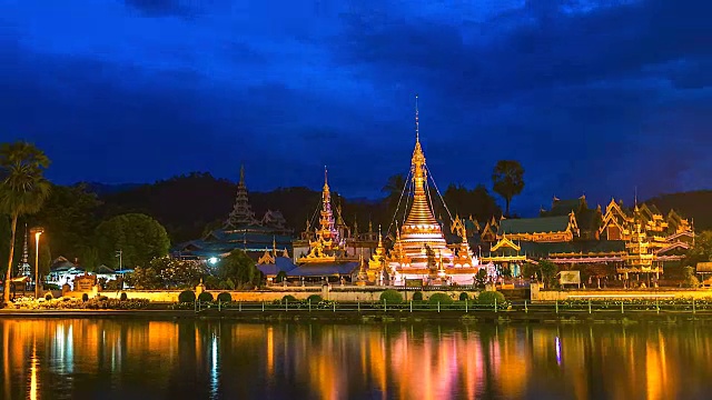 4K，时间流逝观看Jong Kham Temple, Mae Hong Son泰国视频素材