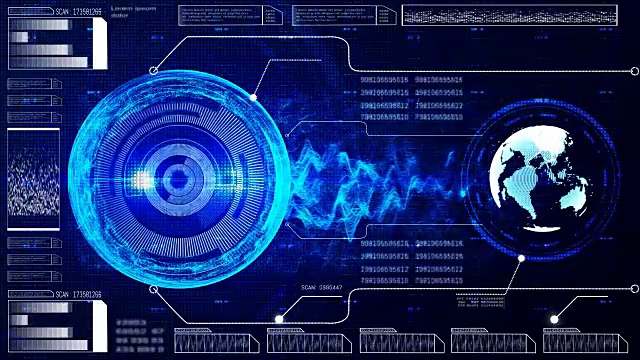 数字背景接口平视显示与全球全息和信息视频素材