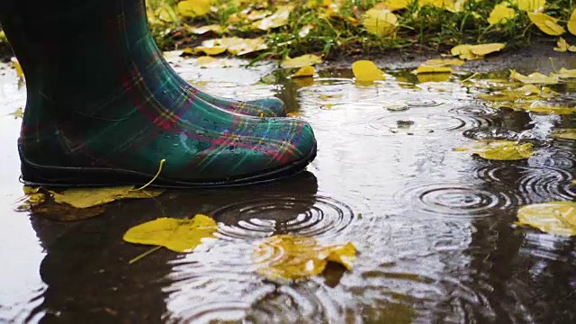 水坑边的雨靴视频素材