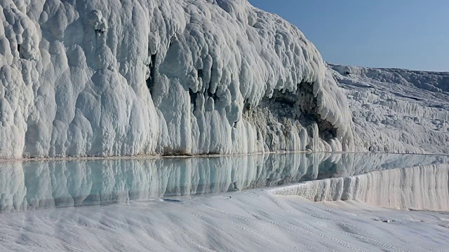 土耳其Pamukkale的池塘和石灰华地层中的水视频下载