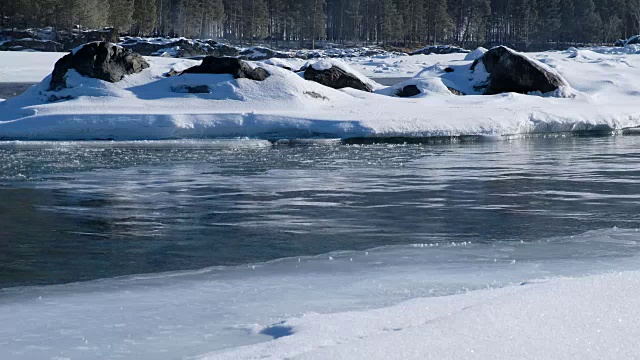 冬季阿尔泰山卡顿河浮冰和淤泥视频素材