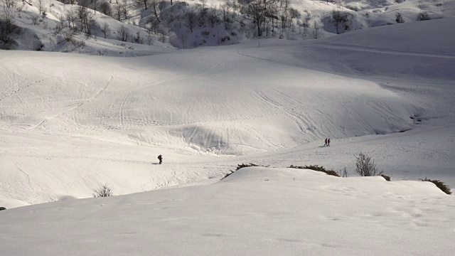 越野滑雪在雪山在冬天视频素材